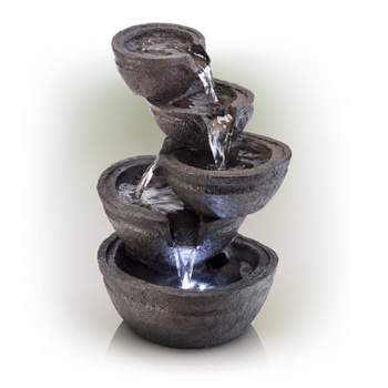 Alpine 13" Tiering Bowls Tabletop Fountain with LED Lights Gray