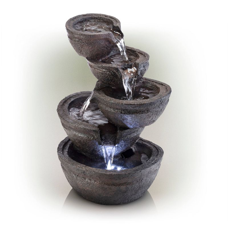 Alpine 13&#34; Tiering Bowls Tabletop Fountain with LED Lights Gray, 1 of 8