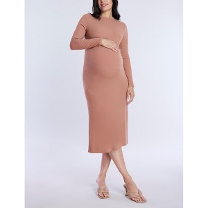 Women's Crew Neck Rib Knit Long Sleeve Column Dress | Motherhood Maternity - 1 of 4