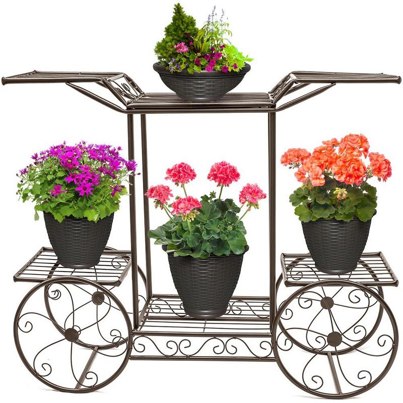Sorbus Garden Cart Stand & Flower Pot Plant Holder Display Rack, 6 Tiers- Perfect for Home, Garden, Patio (Bronze), 4 of 10