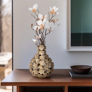 Flower Vase for Living Room Decor - Sleek Metal Vase with Intricate Sculpted Floral Pattern Ideal for Home and Office Decor - 1 of 4
