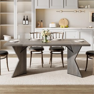 Homhougo 71 Inch Rectangular Dining Table for 6, Rustic Farmhouse Tall Kitchen Table with Large Tabletop Gray - 1 of 4