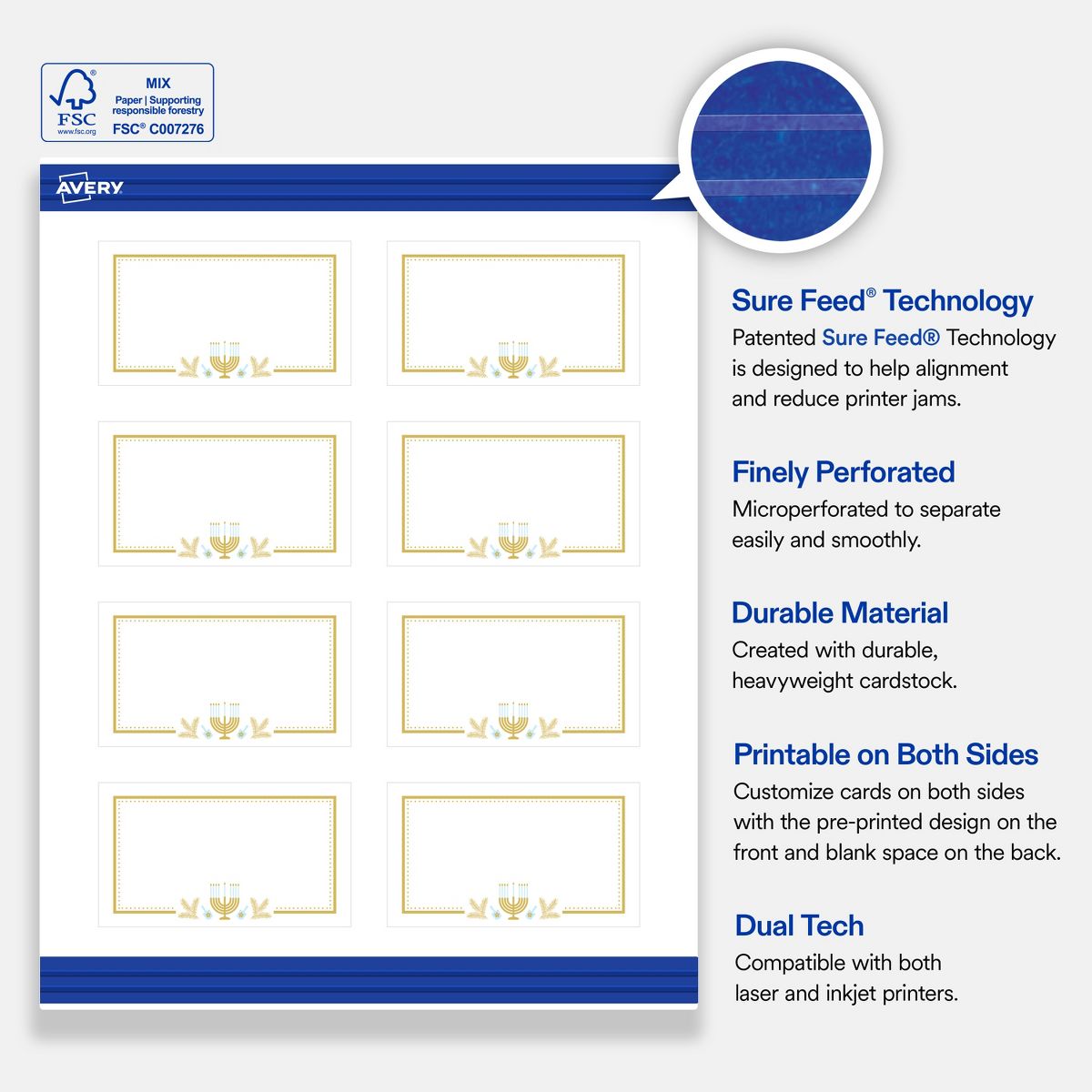 Avery® Business Cards, Matte, Gold Menorah Frame, 160 - thumbnail 6