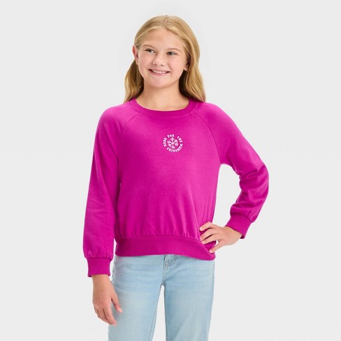 Girls' Crew Neck French Terry Pullover Sweatshirt - Cat