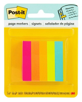 POST-IT Blister de 3 x 22 marque-pages rigides 25x44 mm, transparent  liseret Orange/Rose/vert