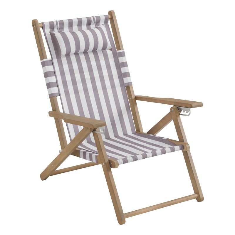 Beach Chair - Outdoor Weather-Resistant Wood Folding Chair with Backpack Straps - 4-Position Reclining Seat - Beach Essentials by Lavish Home (Taupe), 1 of 2