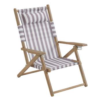Beach Chair - Outdoor Weather-Resistant Wood Folding Chair with Backpack Straps - 4-Position Reclining Seat - Beach Essentials by Lavish Home (Taupe)