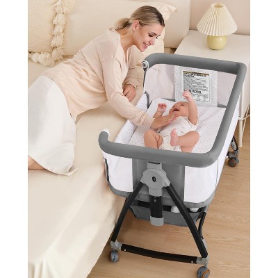 Bassinet Bedside Sleeper with Wheels, Breathable Mesh Bedside Bassinet for Baby, Mosquito Net, Storage Basket