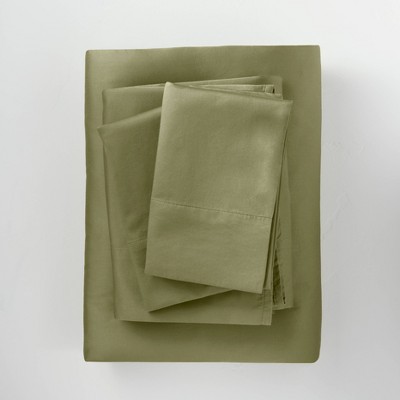 Queen 500 Thread Count Washed Supima Sateen Solid Sheet Set Moss Green - Casaluna™