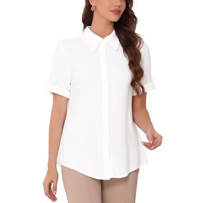 INSPIRE CHIC Women's Summer Button Down Causal Short Sleeve Turn Down Collar Work Shirt