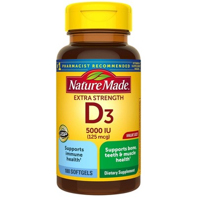 Nature Made Extra Strength Vitamin D3 5000 IU (125 mcg) Softgels - 180ct