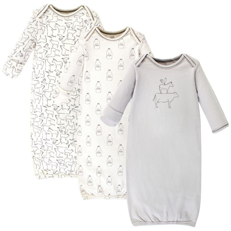 Touched by Nature Baby Organic Cotton Long-Sleeve Gowns 3pk, Farm Friends, 0-6 Months, 1 of 6