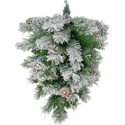 Northlight 22" Unlit Snowy Flocked and Pinecones Christmas Teardrop Swag