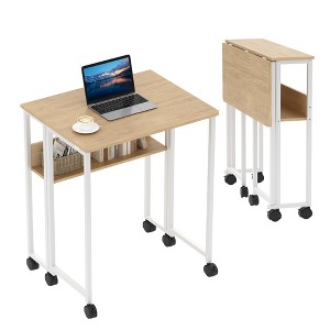 Folding Desk Small Rolling Desk w/Storage Shelf, 31.5 Inch Foldable Computer Table for Small Spaces, Sofa Table with Wheels for Home Office - 1 of 4