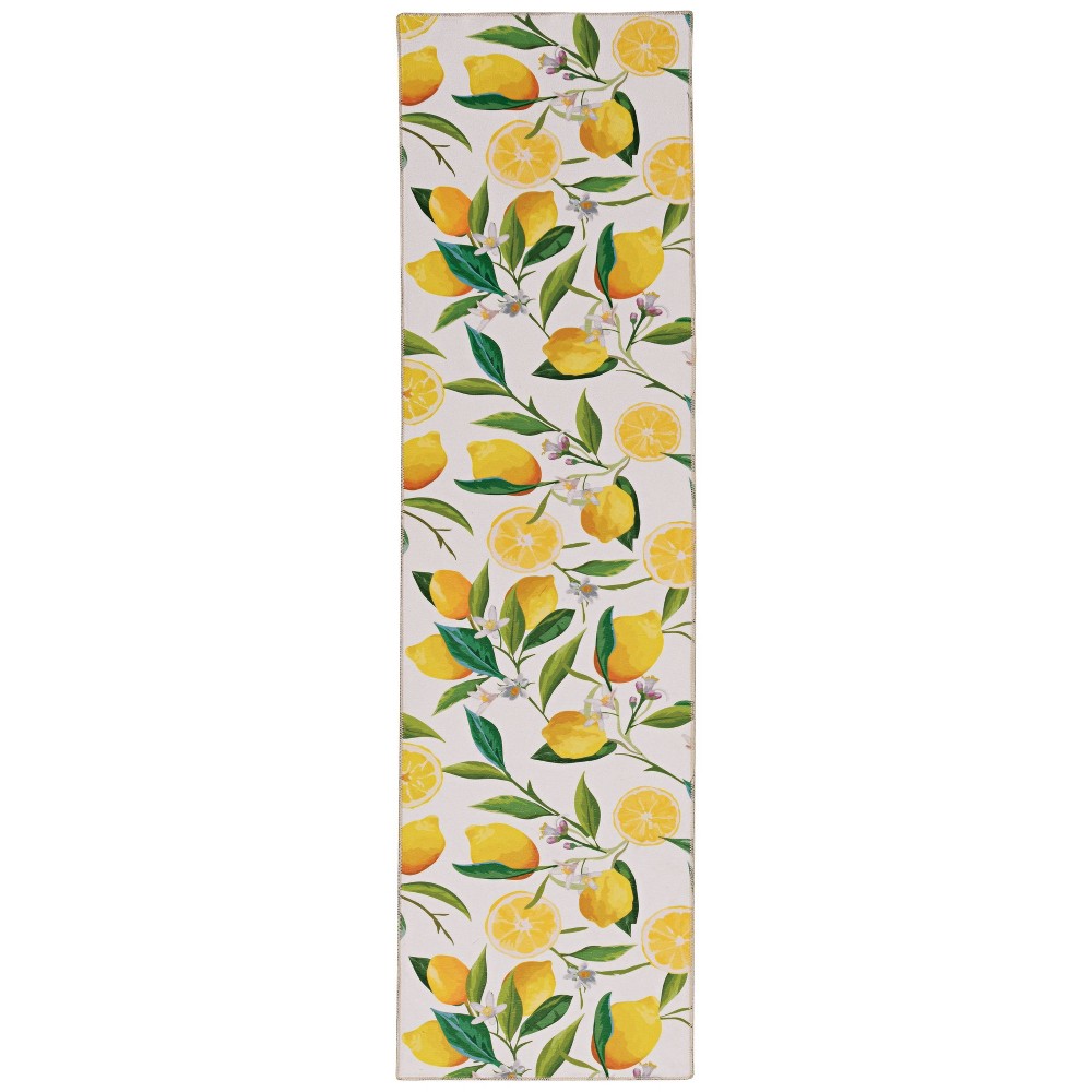 Photos - Area Rug Linon 2'x8' Washable Sumner Rug Ivory/Yellow  