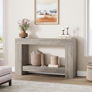 47" Farmhouse Console Table with 2 Tiers and Storage – Large Wooden Sofa Table for Entryway, Hallway and Living Room - 1 of 4