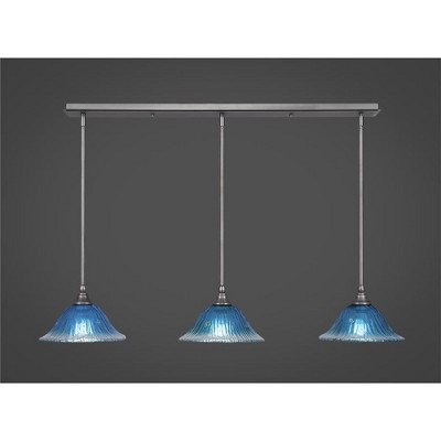 Toltec Lighting Any 3 - Light Chandelier in  Brushed Nickel with 10" Teal Crystal Shade