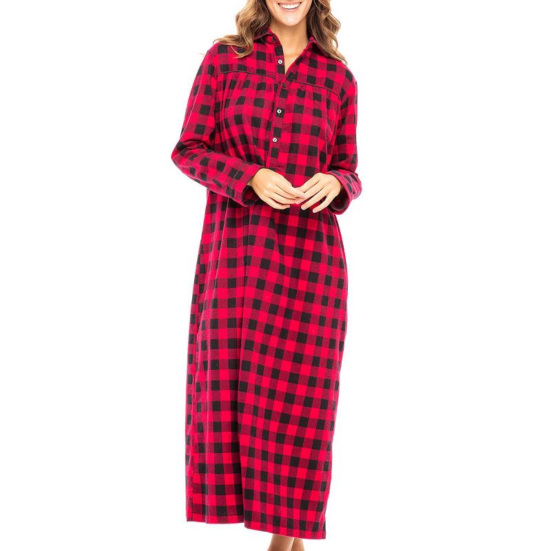 Women's Soft Cotton Flannel Nightgown with Buttons, 1 of 6