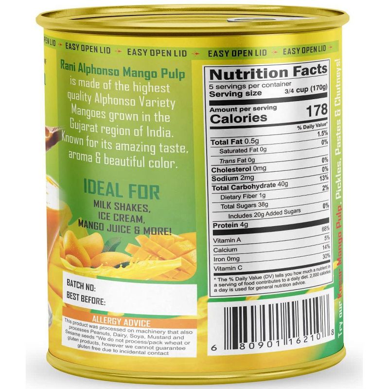 Mango Pulp Puree (Alphonso Sweetened) - 30oz (1.875lbs) 850g - Rani Brand Authentic Indian Products, 2 of 6