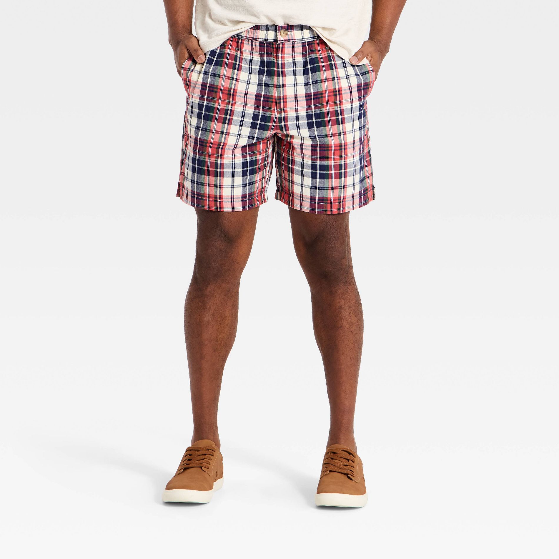 Men's 7" Vintage E-Waist Plaid Shorts - Goodfellow & Co™ Red Plaid
