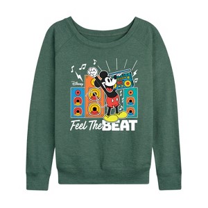 Women's - Disney - Mickey Feel The Beat Lightweight French Terry Wide Neck Long Sleeve Shirt - 1 of 4