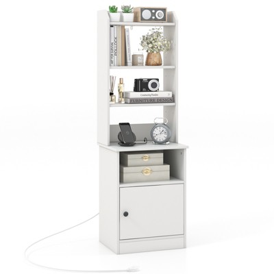 Tangkula Nightstand Bedside End Side Table Bookshelf w/ Charging Station