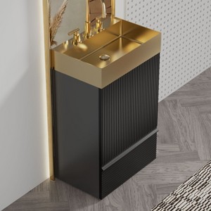 Kumasinova 20" Striped Bathroom Vanity,Freestanding Cabinet with Integrated Gold Sink,Soft-Close Door & Drawer,Grille Pattern Bathroom Storage - 1 of 4