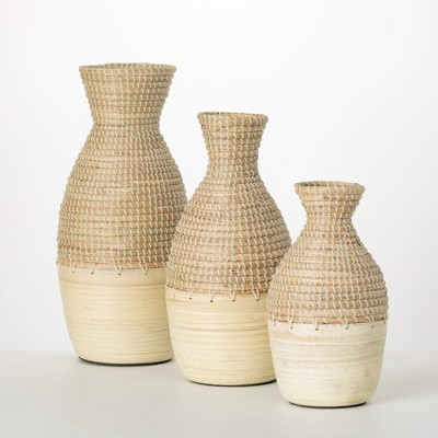 Sullivans 19.25", 15.75" & 12.5" Natural Woven Vase Set of 3