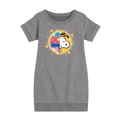 - Peanuts - Snoopy Airbrush Peek Graphic Short Sleeve Fleece Dress