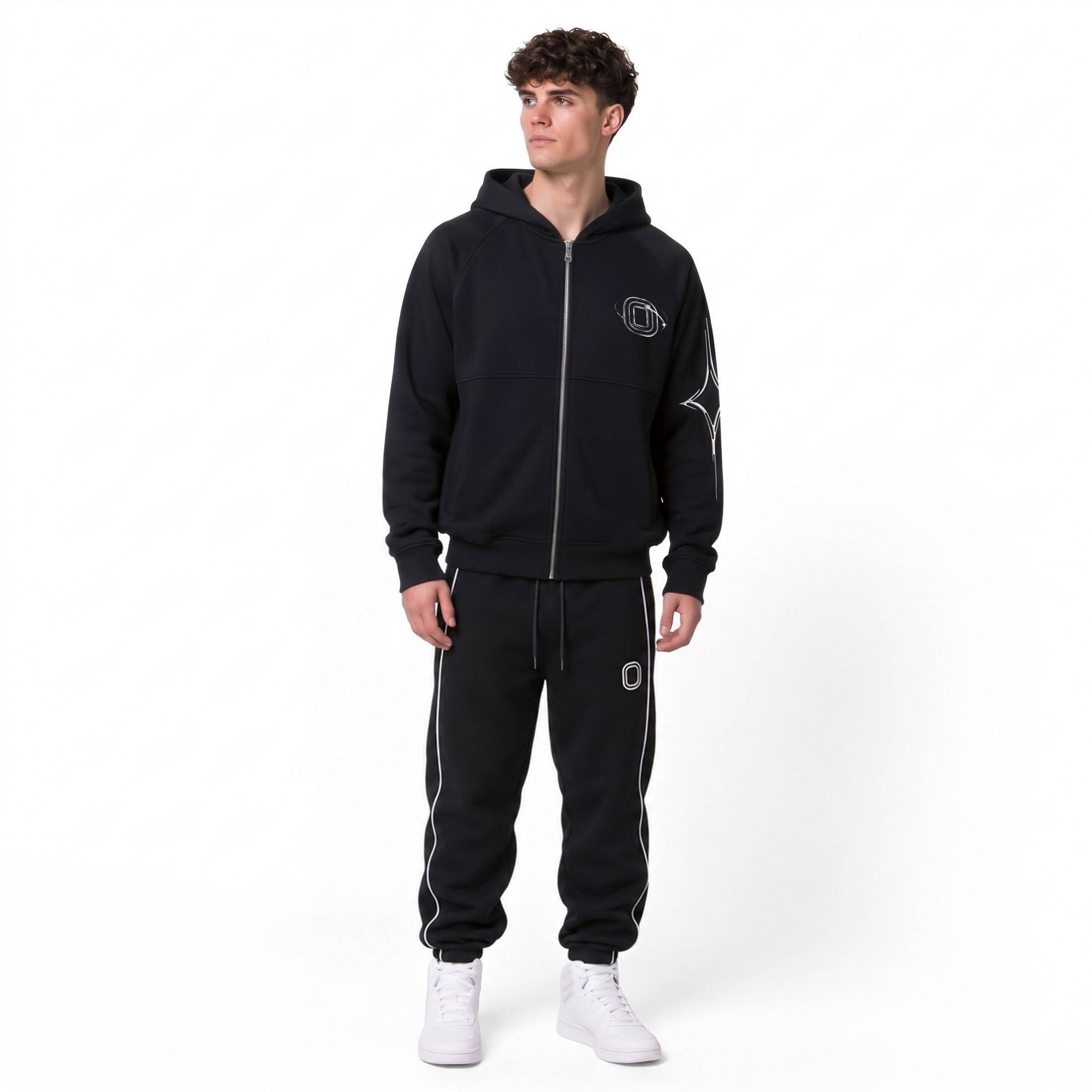 Overtime Men's Chrome Black Zip Up Fleece Hoodie