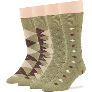 Men Bamboo Patterned Dress Sock - 4 Pack - Argyle, Geometric - Breathable, Casual, Crew, Fashion, Seamless - Shoe 9-12 L | 7BIGSTARS KINGDOM - 1 of 3