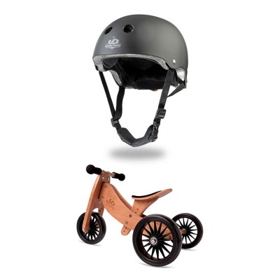 Kinderfeets Children's Riding Toy Bundle w/Black Adjustable Sport Toddler/Kid's Bike Helmet and Tiny Tot PLUS 2-in-1 Balance Bike and Tricycle, Bamboo