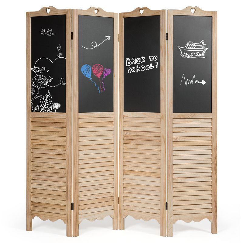 Costway 4-Panel Folding Divider Screen W/Chalkboard 5.7Ft Tall Natural, 1 of 11