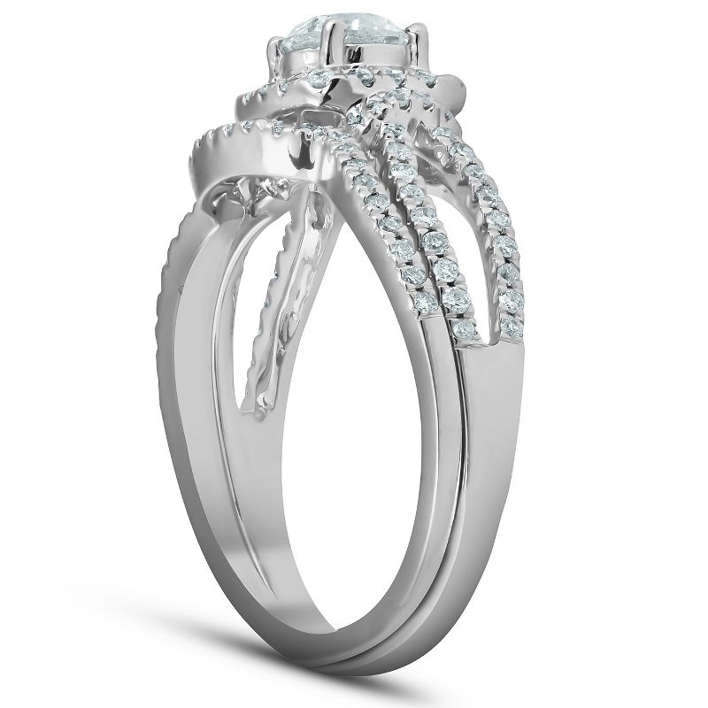 Pompeii3 1 1/4 Ct Cushion Halo Split Band Halo Diamond Engagement Wedding Ring White Gold, 3 of 5