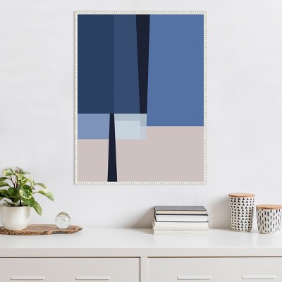 Blue and White Abstract Canvas Wall Art with Beaded Frame