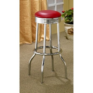 Retro-Style Bar Height Stools Set of 2 with Padded Seats and Chrome Base, Flared Legs for Kitchen or Home Bar - 1 of 4