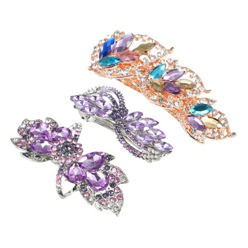 2 Pcs Flower Shape Shoe Clips Multicolor Crystal Rhinestone Shoe