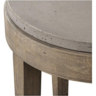 Deka Round Gray Concrete and Birch Wood Accent Table