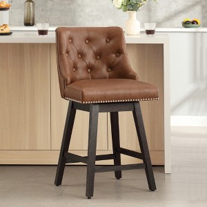 Gericco 26" Swivel Bar Stools, Upholstered Swivel Counter Stools with Back, Modern Kitchen Island Stools with Solid Wood Legs - 1 of 4