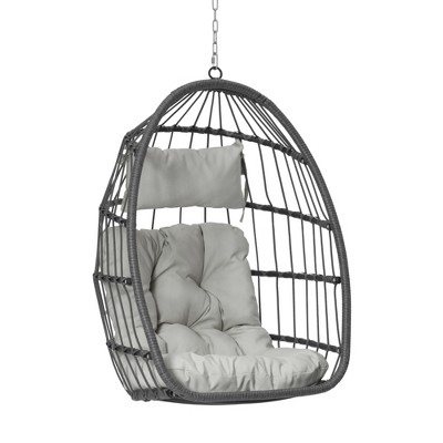 Infurnic Patio Swings, Hammock Hanging Swinging Chair with Seat Cushion, Outdoor Swing Egg Chair for Balcony Backyard Garden, Gray, 28.5"*28.7"*55.11"