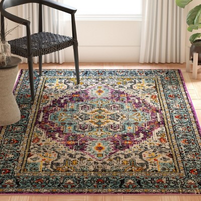 Bohemian Chic Light Blue Synthetic 6'7" x 9'2" Area Rug