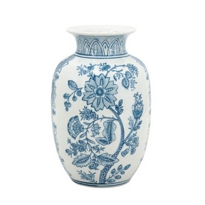 HomeRoots 9" Light Blue And White Floral Round Porcelain Jar - 1 of 4