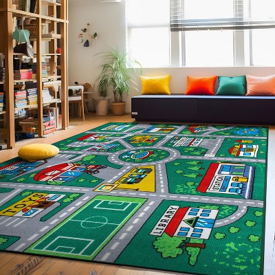 Green Educational Road Traffic Kids Playmat Area Rug 7'10" x 10'