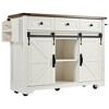 Homy Casa Kitchen Island Cart with Power Outlet, Sliding Barn Doors & Storage Drawers, White - 2 of 4