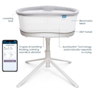 Gray and White Polyester Smart Swivel Baby Bassinet