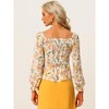 INSPIRE CHIC Women's Floral Smocked Elegant Puff Long Sleeve Square Neck Blouse - 3 of 4