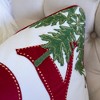 JOY Embroidered Christmas Throw Pillow ,14x20" Velvet Lumbar Cushion in Red and White with Green Holiday Accents - 3 of 4