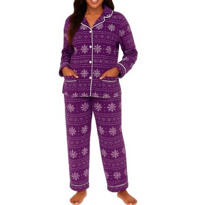 ADR Fleece Women's Pajamas Pants & Long Sleeve Button Down Pajama Cozy PJ Set - 1 of 3