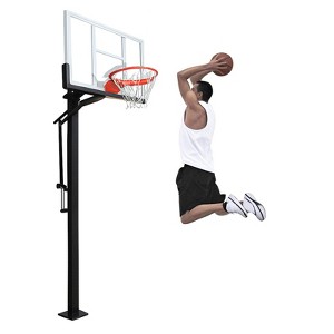 Outdoor Basketball Hoop, Basketball Hoop System - 55" Tempered Glass Backboard, 8-10Ft Height Adjustment, In-Ground Pro Goal for Driveway/Backyard - 1 of 4