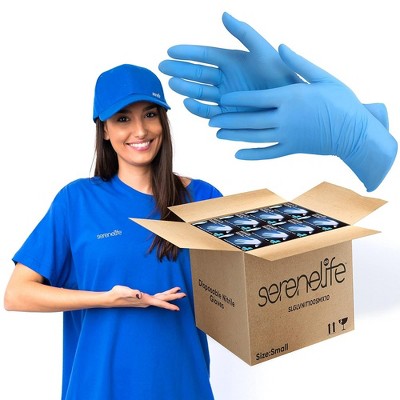 SereneLife Nitrile Disposable Gloves - Small Size - 10 packs of 100 Count - Blue
